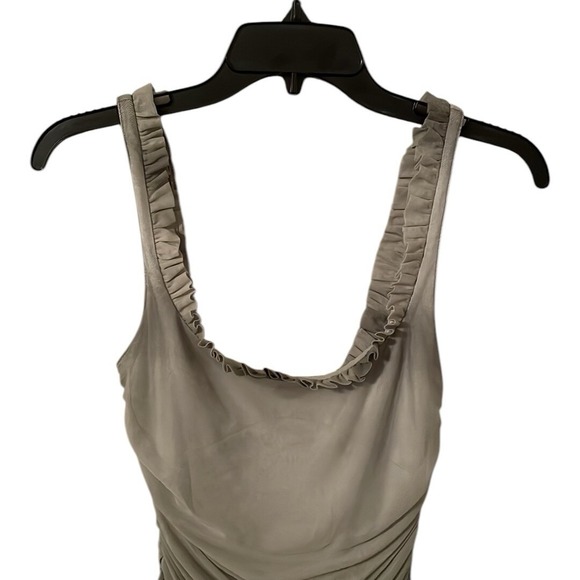 Zara  Women's Taupe Green‎ Ruffled Printed Tulle Mini Dress Size XS - Picture 4 of 9